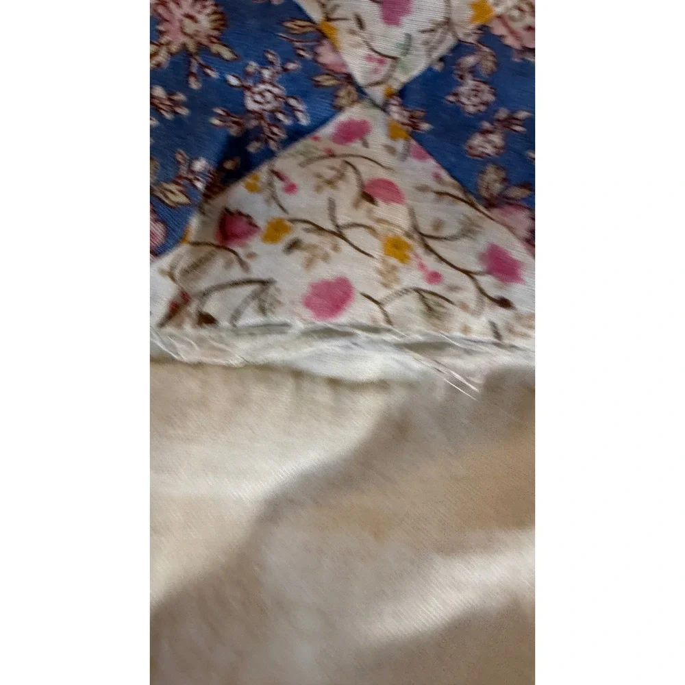 Vintage Floral Appliqué Quilt Full Queen 82x80 Cottage Country Ramie Cotton